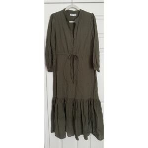 Emerson Fry Frances Dress 3 Size MED Moss Green Swiss Dot Maxi India Collection